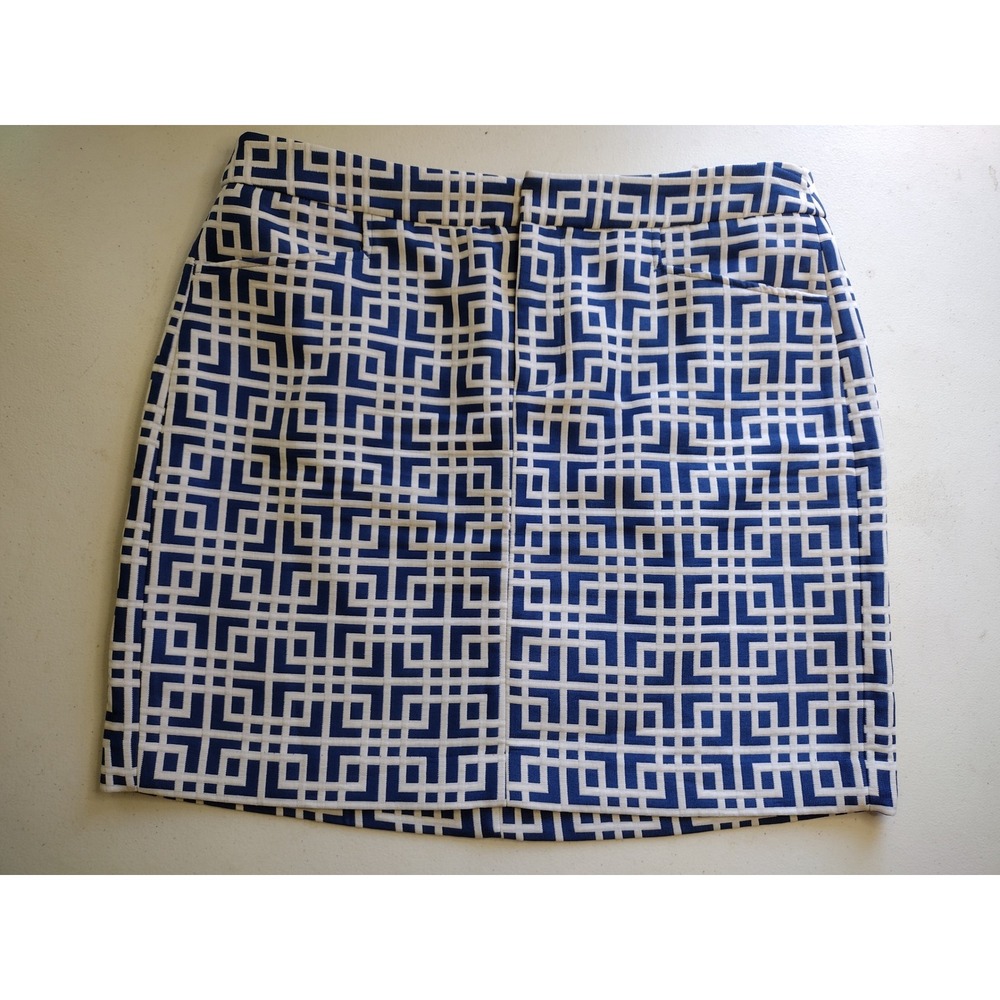 LOFT Blue and White Geometric Mini Skirt